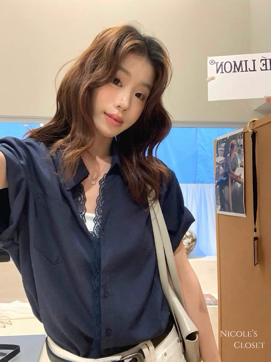 Lace Trim Short Sleeve Shirt