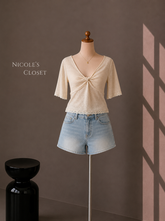 Cloud Wash Denim Shorts