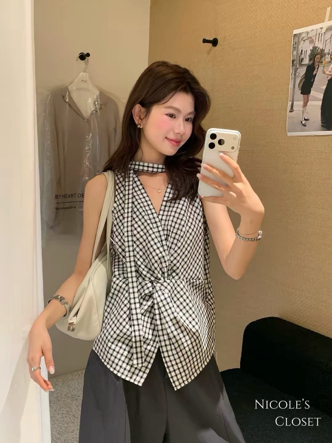 Checkered Wrap Top