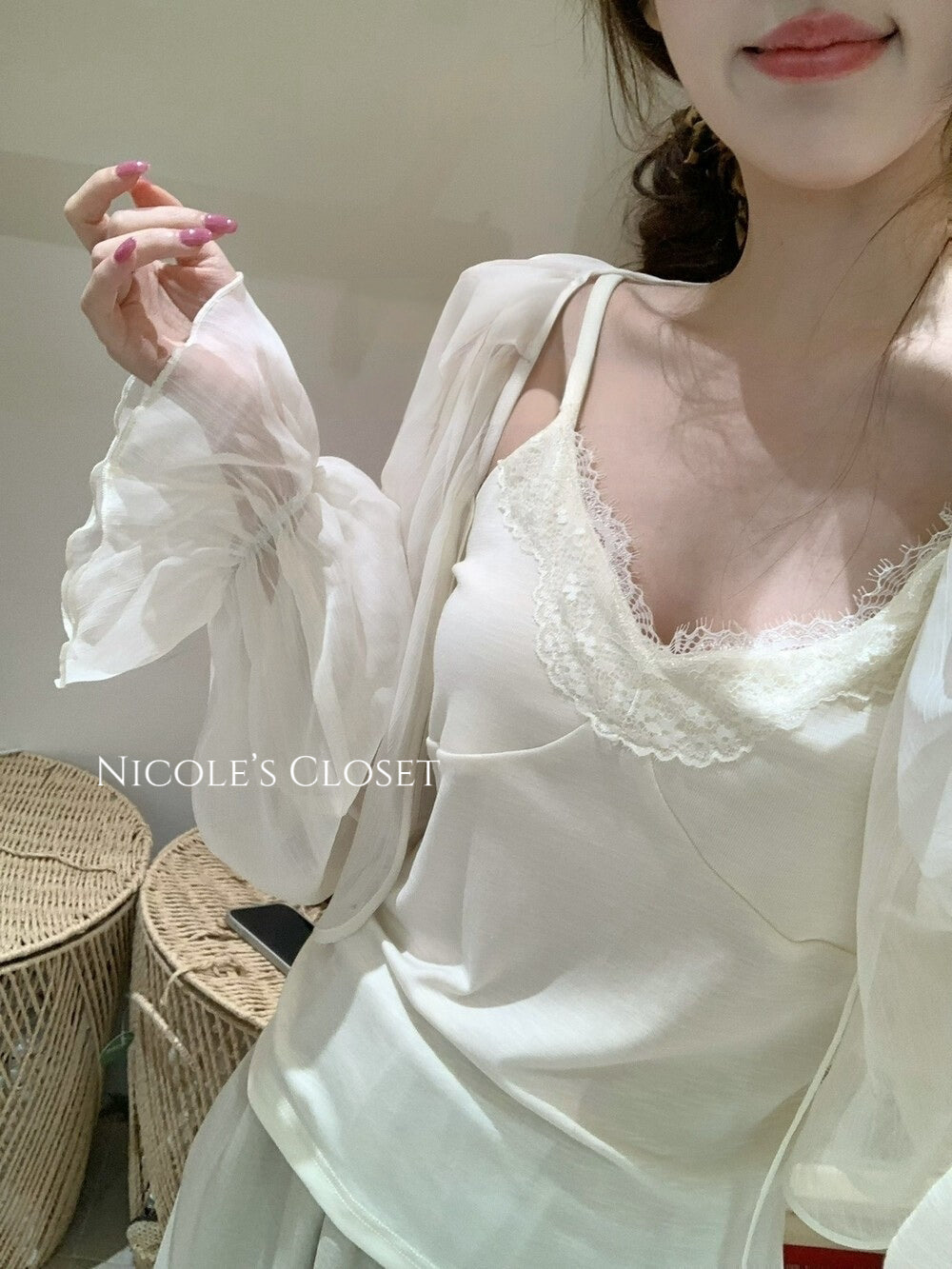 Amélie Lace Cami & Sheer Cardigan Set