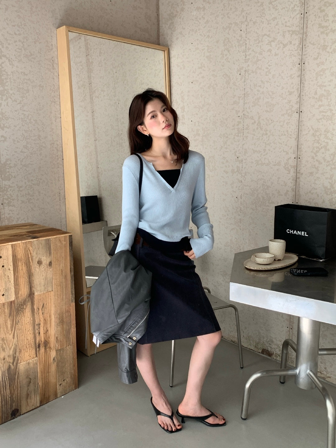 Nora Button V-Neck Knit Top