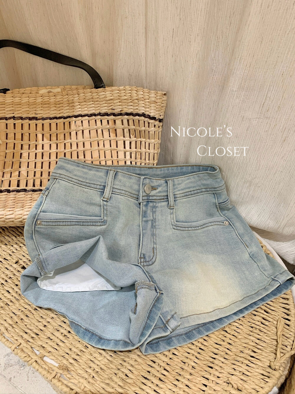 Cloud Wash Denim Shorts