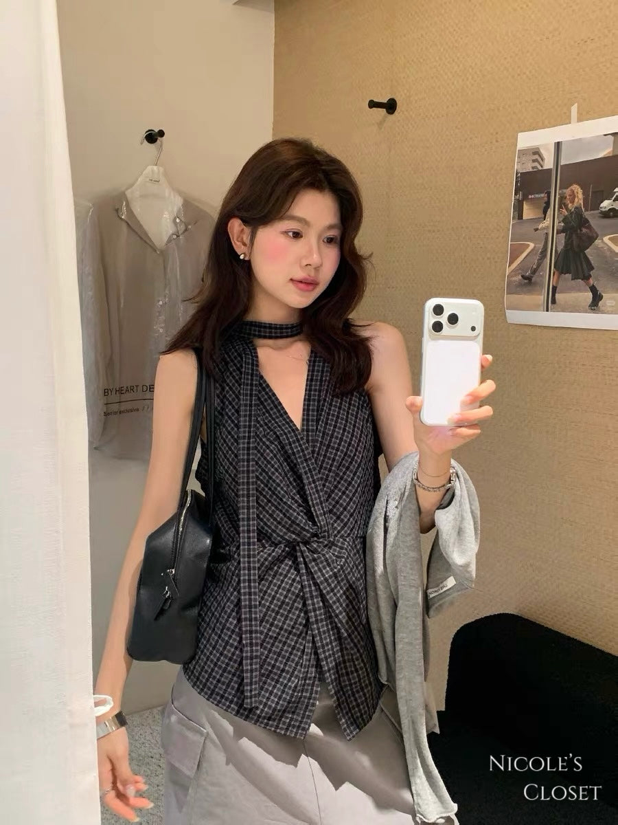 Checkered Wrap Top