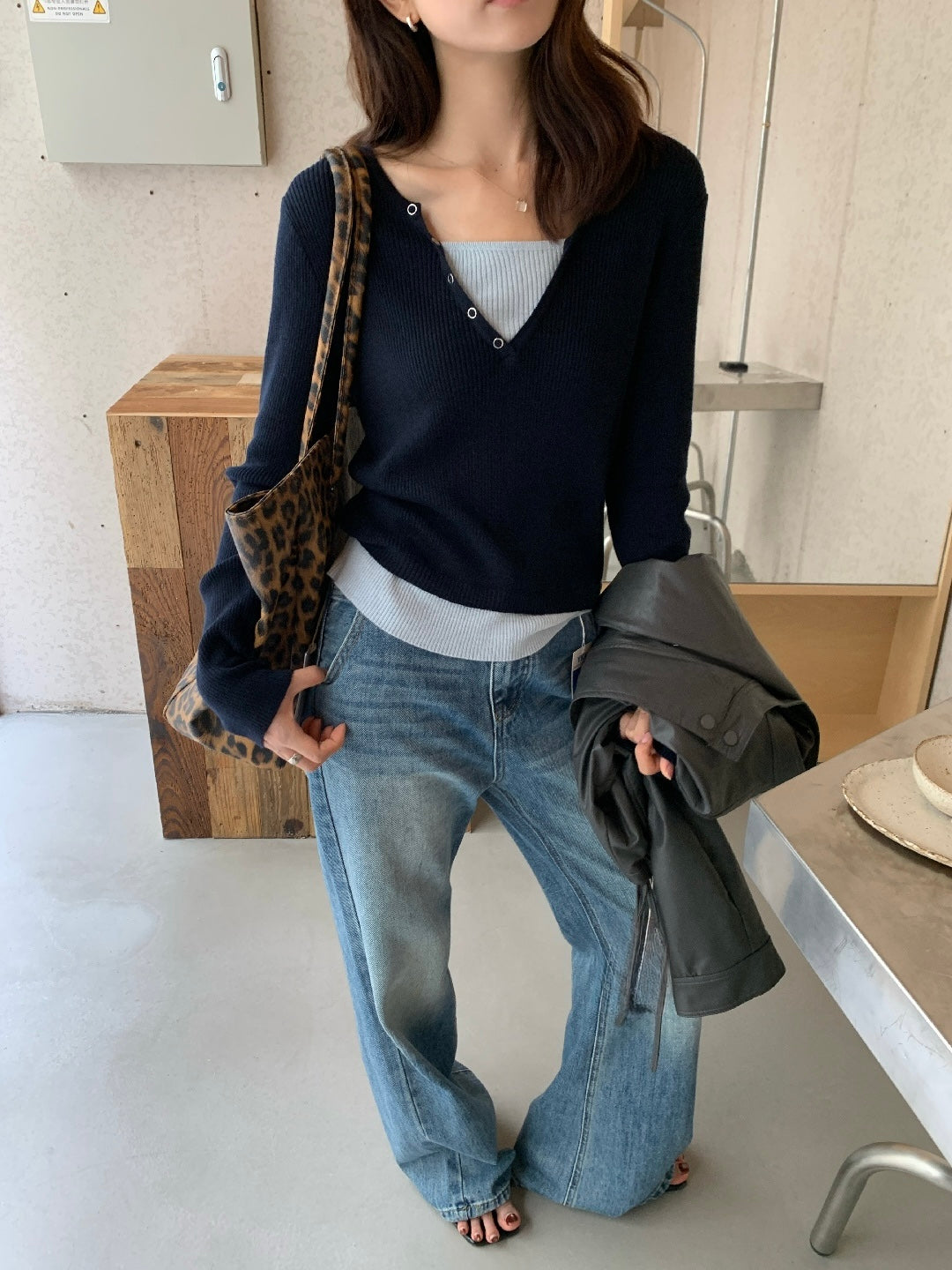 Nora Button V-Neck Knit Top