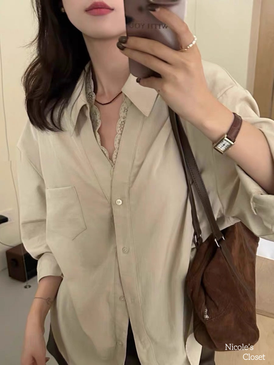 Lace Trim Oversized Shirt