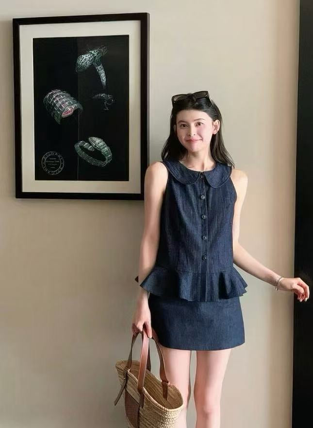 Colette Denim Peplum Set