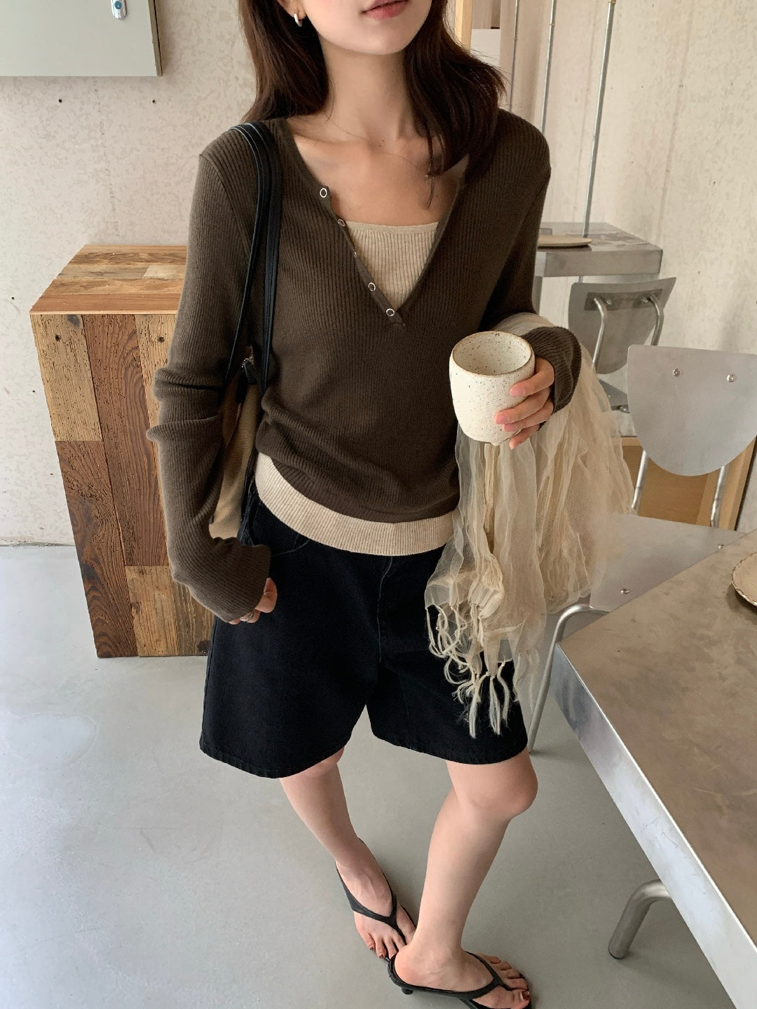 Nora Button V-Neck Knit Top