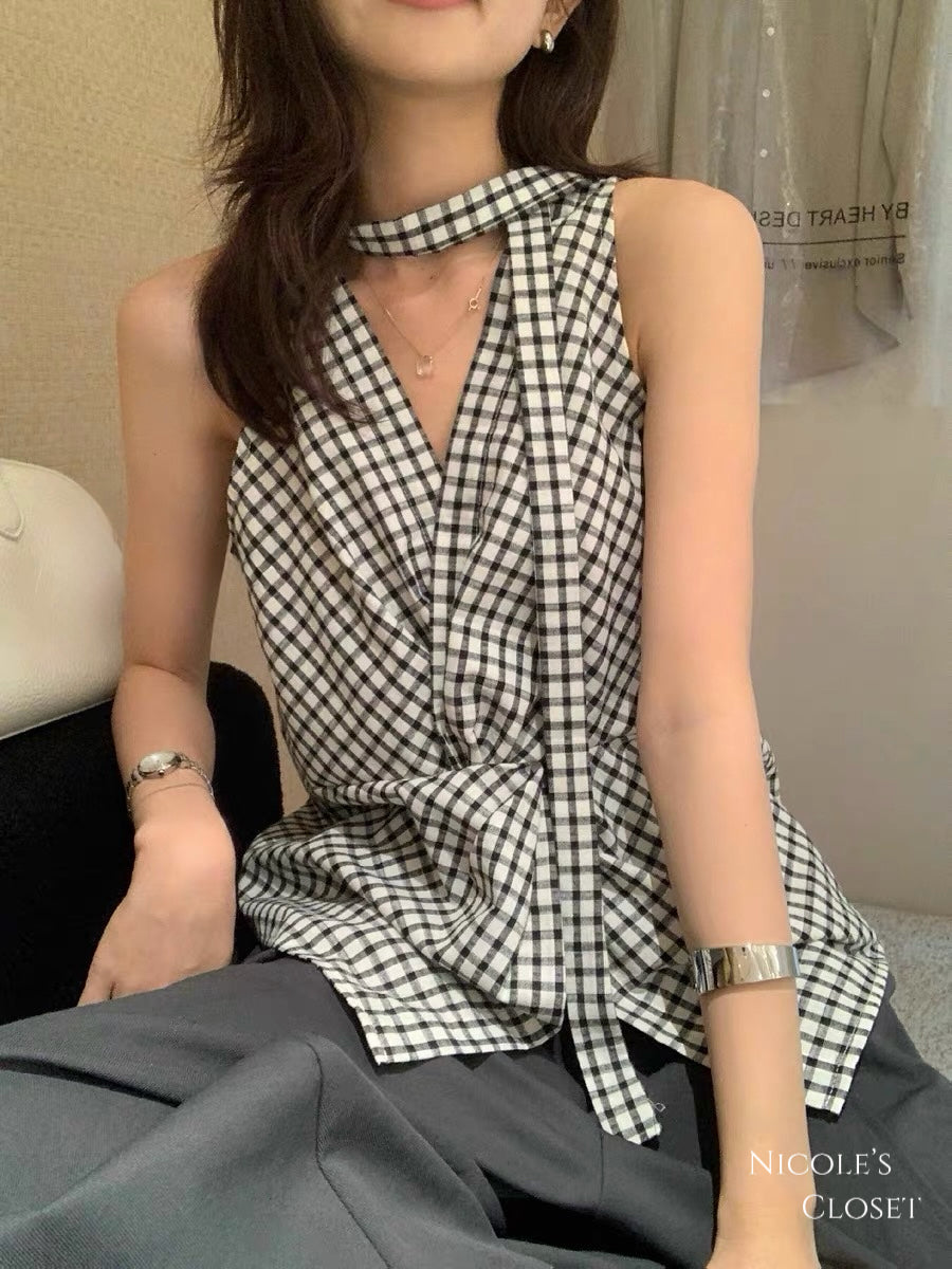 Checkered Wrap Top