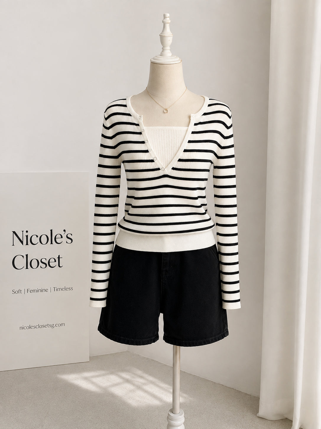Nora Button V-Neck Knit Top