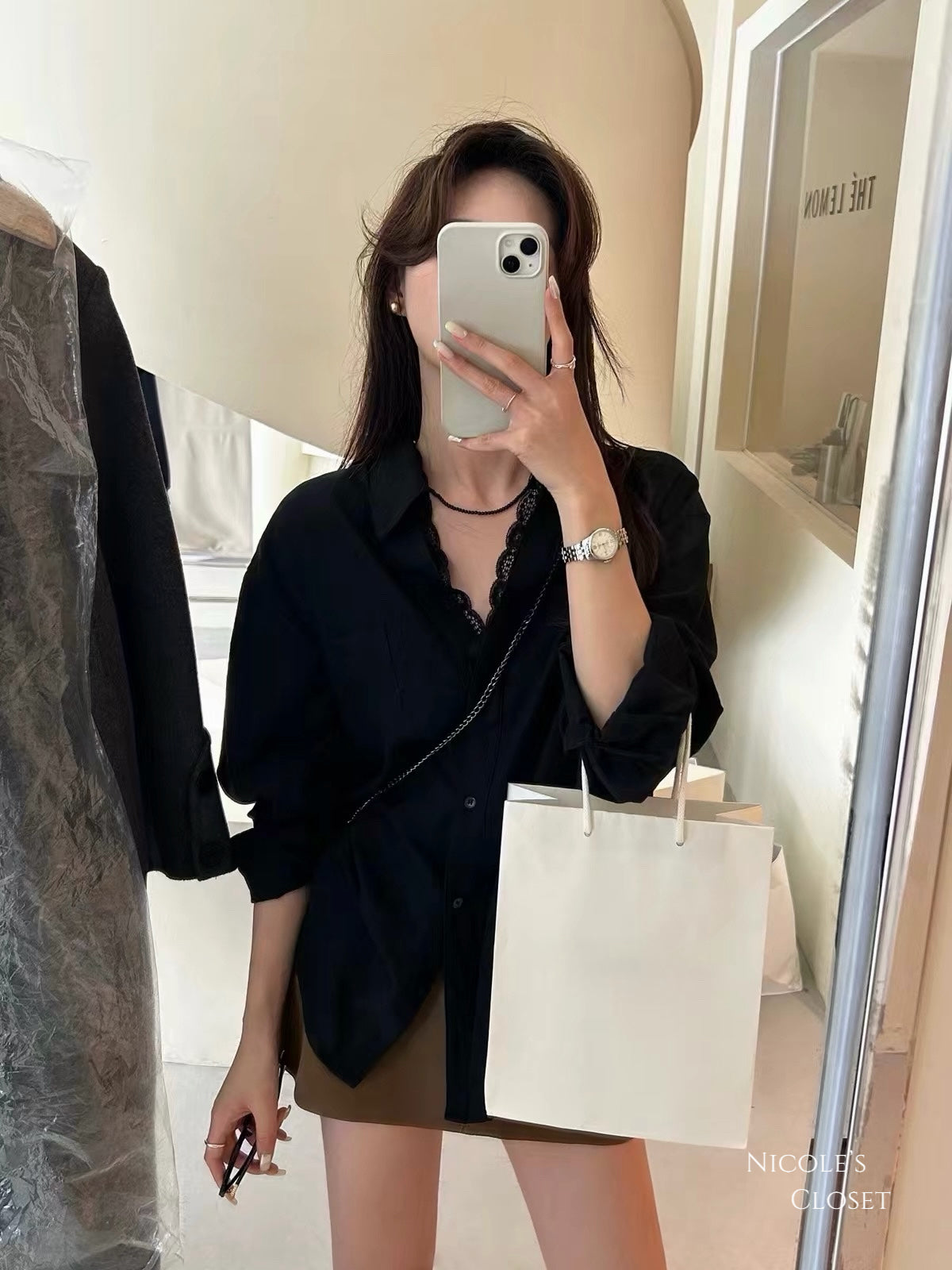 Lace Trim Oversized Shirt
