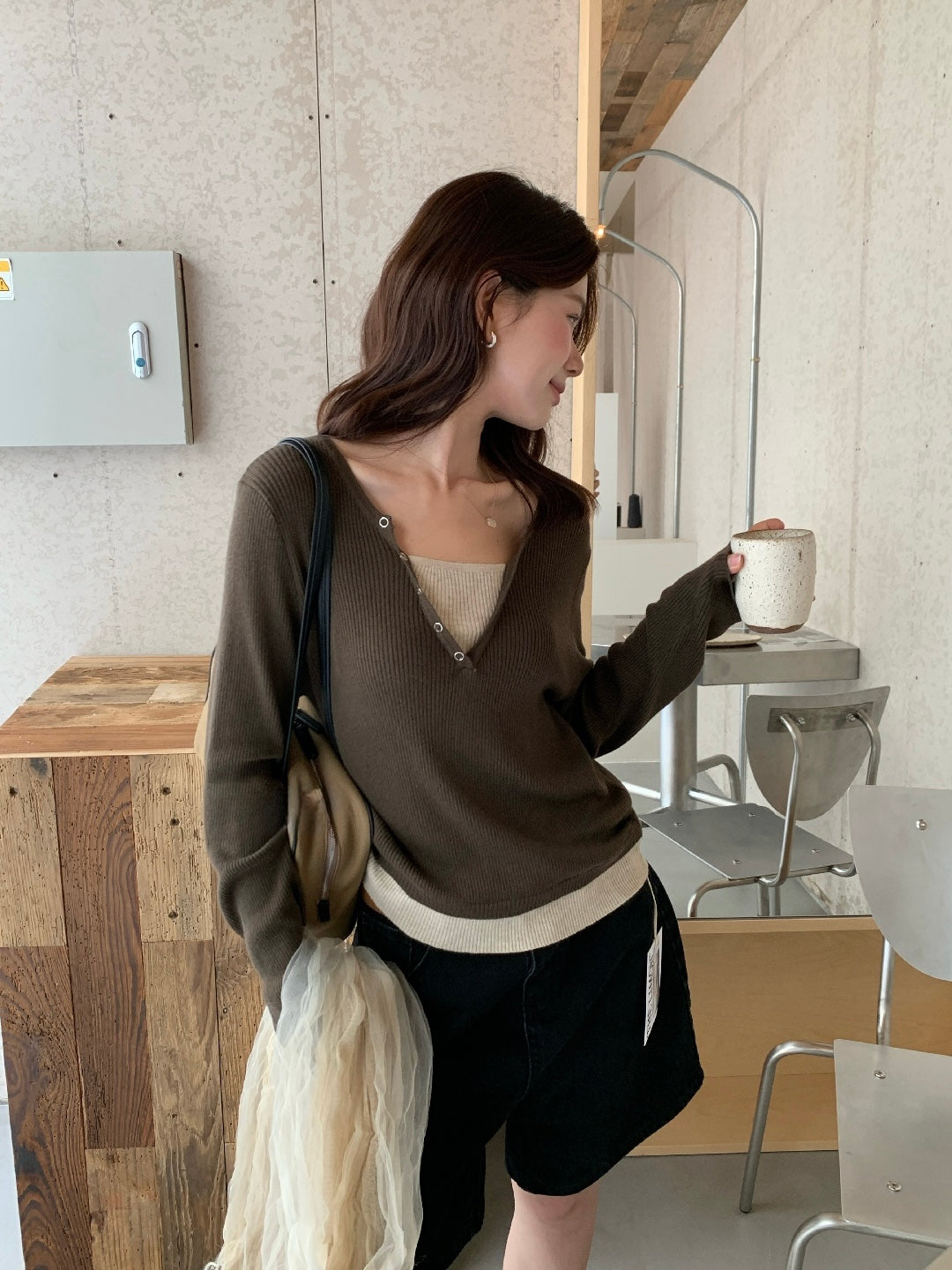 Nora Button V-Neck Knit Top