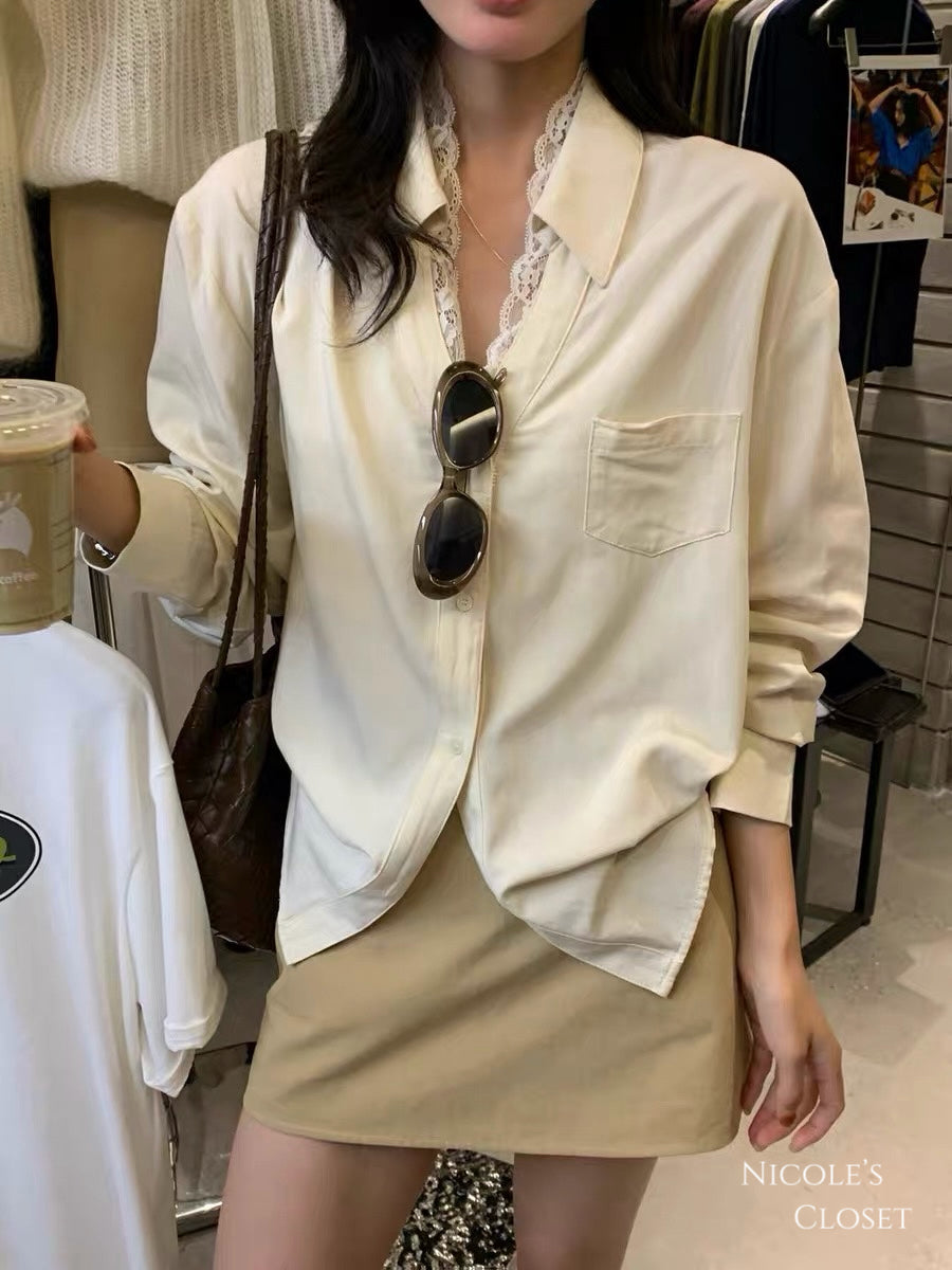 Lace Trim Oversized Shirt