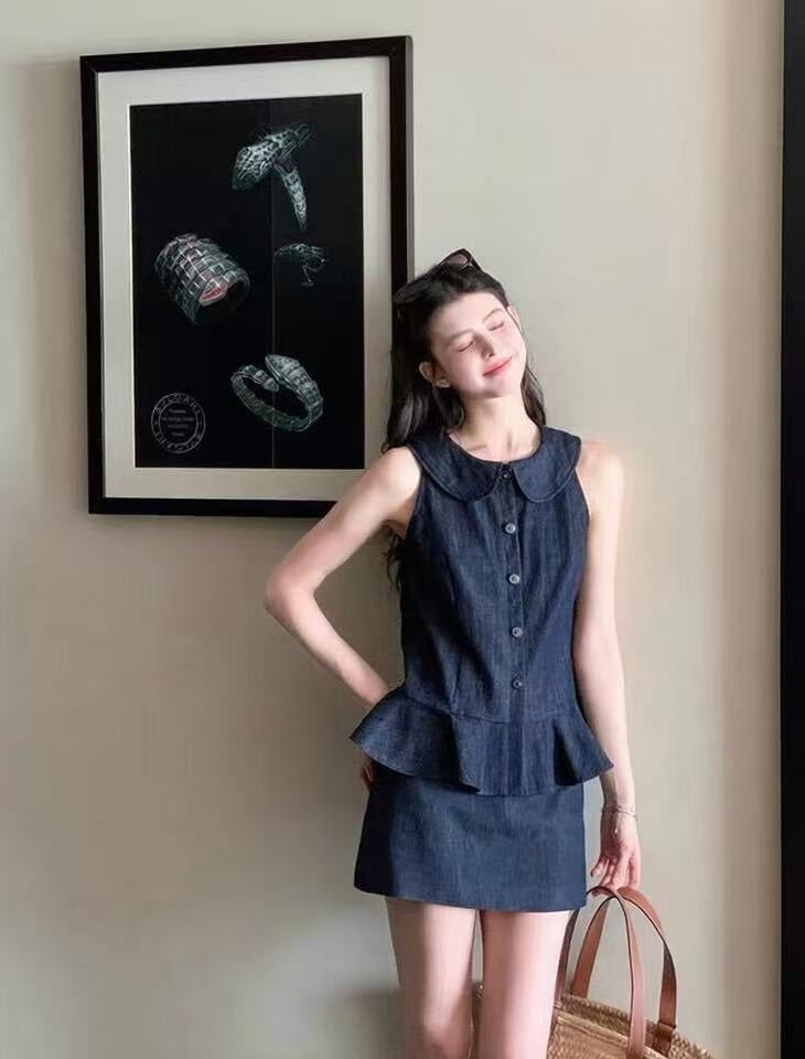 Colette Denim Peplum Set