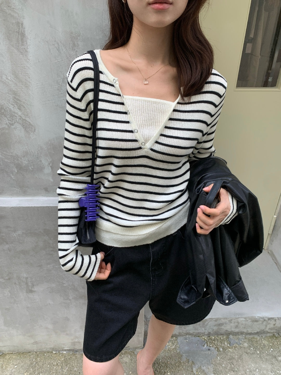 Nora Button V-Neck Knit Top