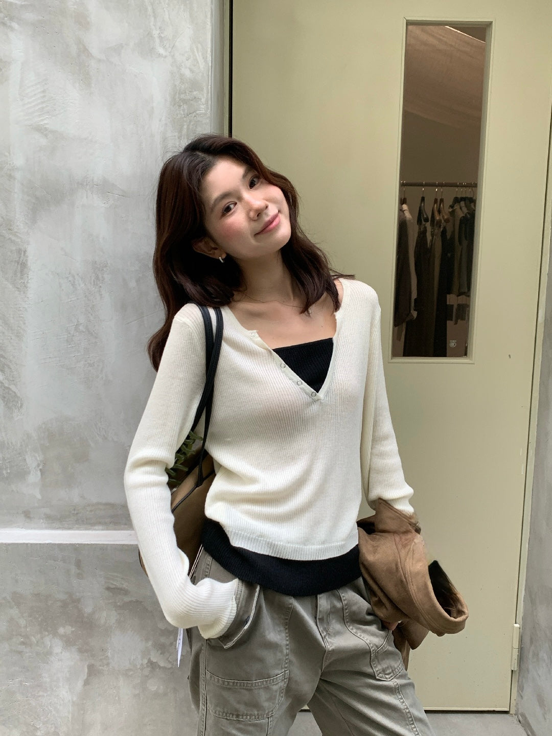 Nora Button V-Neck Knit Top