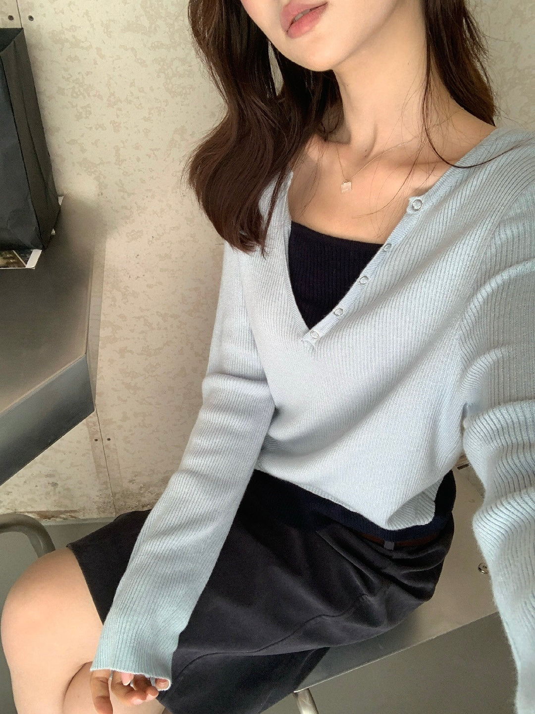 Nora Button V-Neck Knit Top